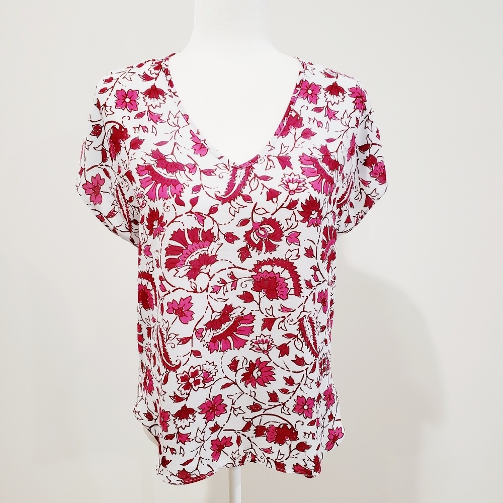 LOFT Floral Short Sleeve Blouse